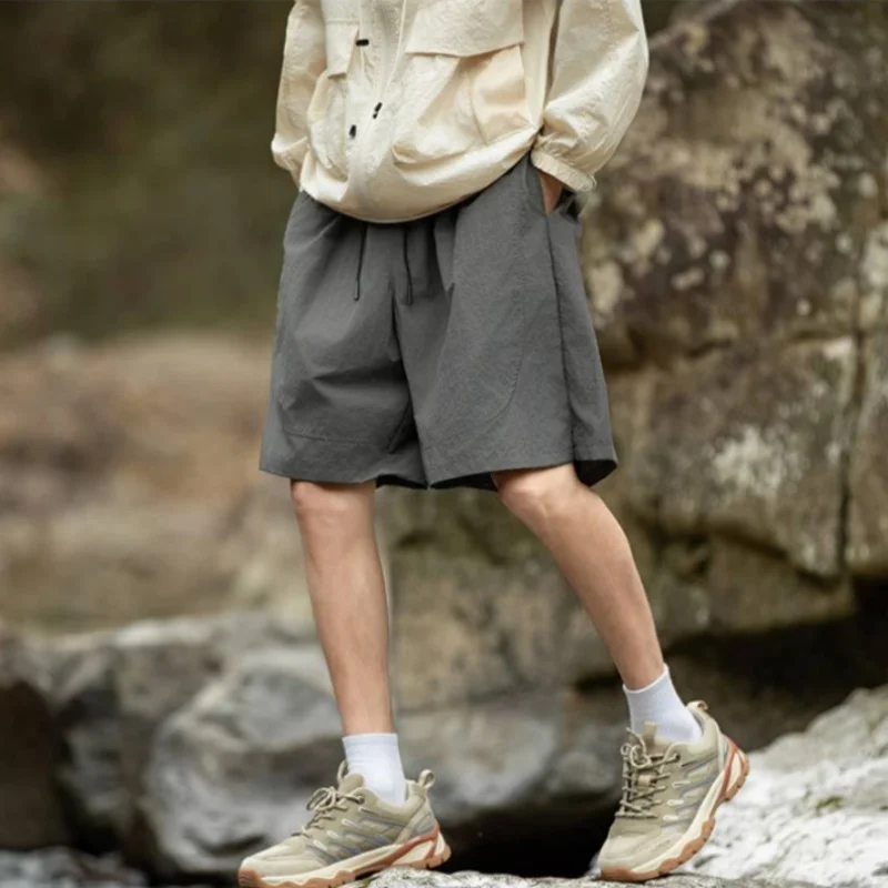 

Summer Retro Waterproof Solid Color Sports Ice Silk Shorts Men's Tide Loose Wide Leg Casual Five Points Pants Pockets