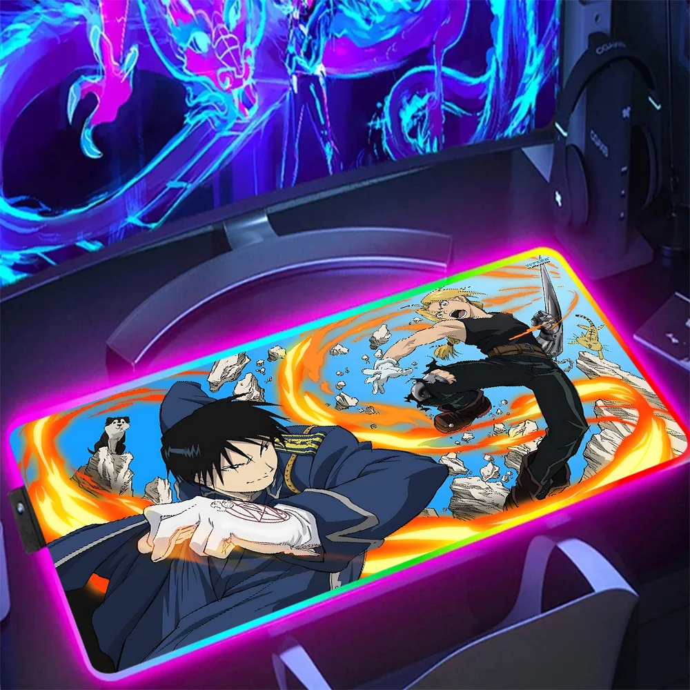 Fullmetal Alchemist Fashion RGB Pc Gamer Keyboard Mouse Pad Mousepad LED Glowing Mouse Mats Rubber Gaming Computer Mausepad