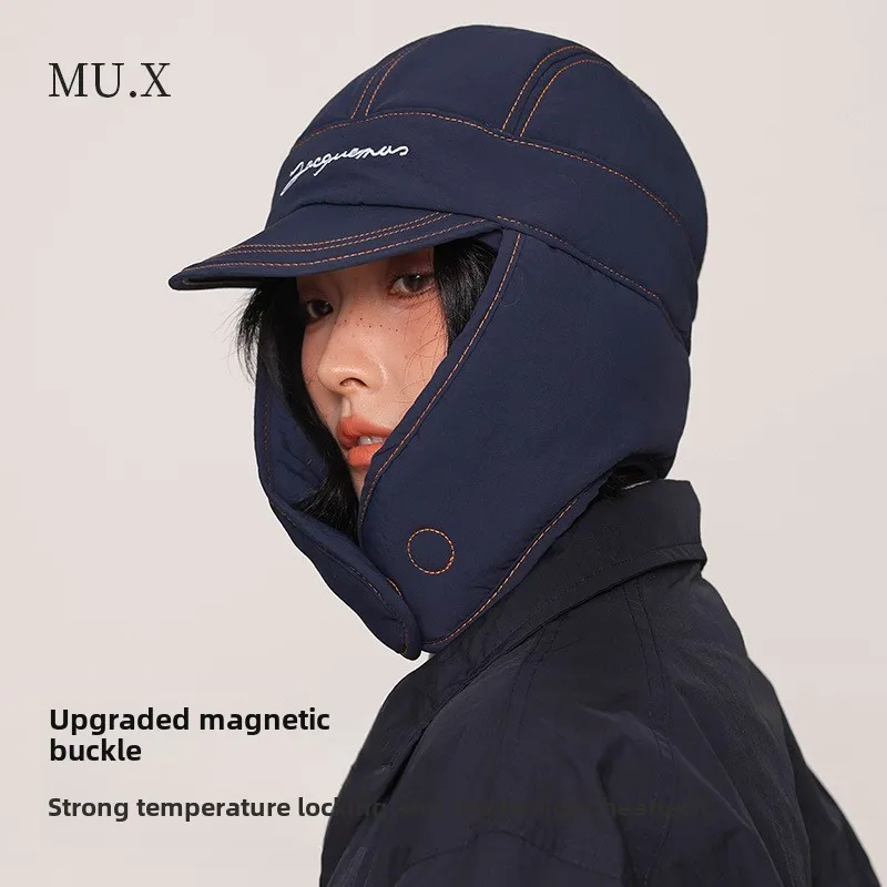 Upgraded Magnetic Buckle Thickened Bomber Hats for Men and Women Winter Outdoor Hiking Warm Versatile Ear Protector Pilot Caps