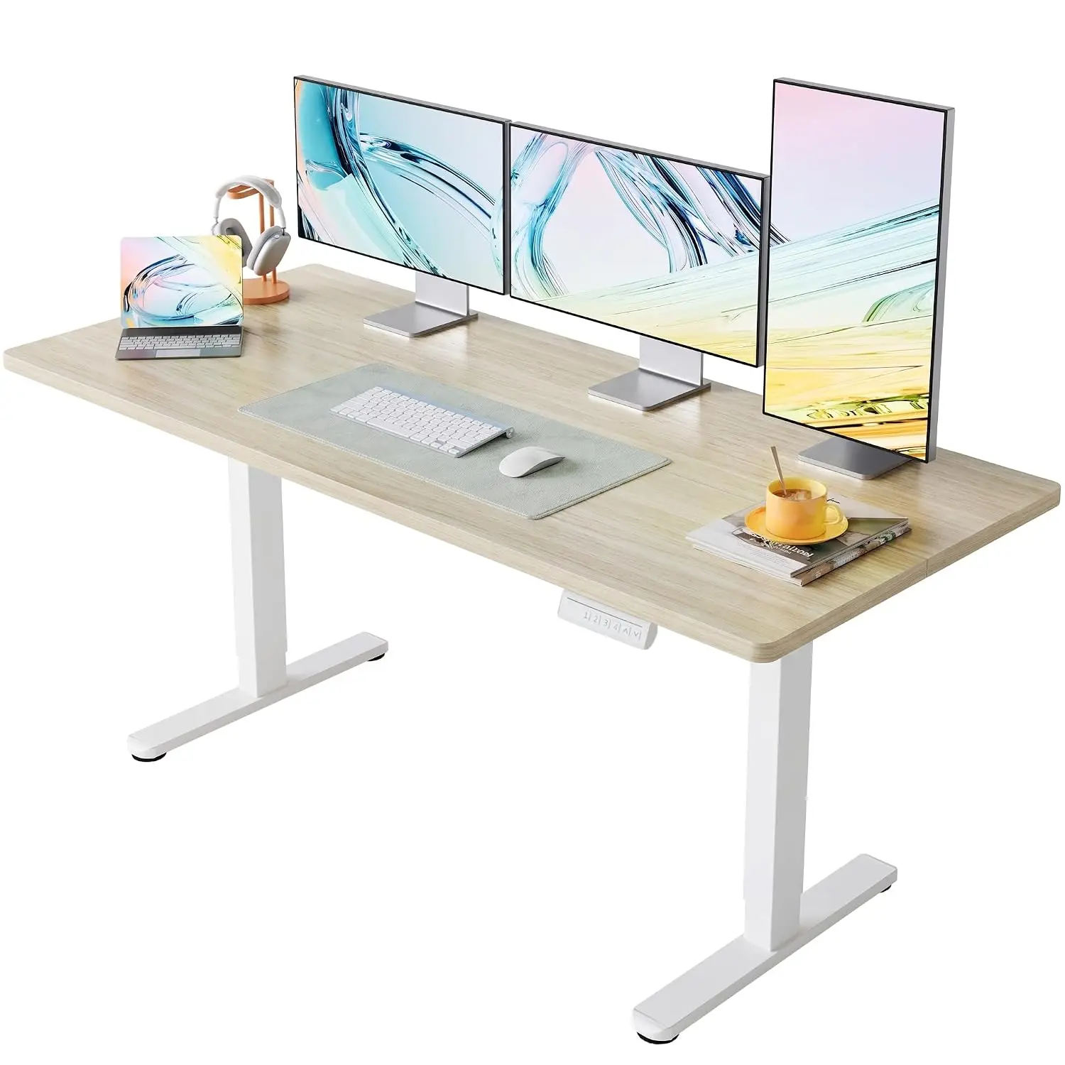 Electric Standing Desk Height Adjustable 63x28 Inch Natural, Customized