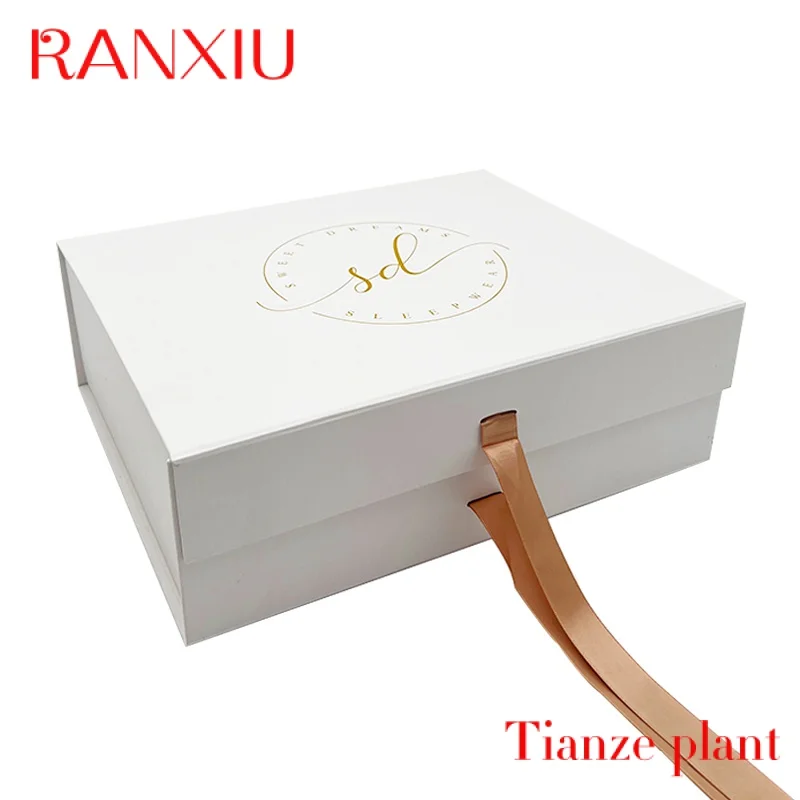 Custom Luxury Flat Pack Folding Cardboard Paper Pink Box Ribbon Closures Book Shaped Foldable Packaging Gift Boxes With Magnetic