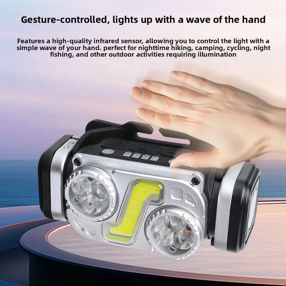 Sensor LED Headlamp: Super Bright Long-Range USB Rechargeable Portable Headlight for Outdoor Night Running & Fishing