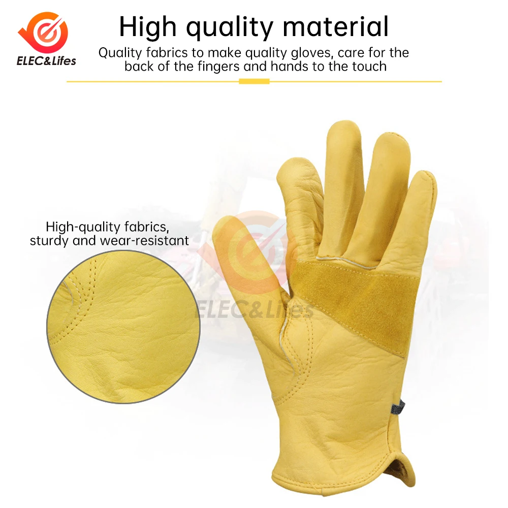 Luvas de couro amarelo para soldagem TIG, protetores de dedo, macio, sensível, acessórios de bicicleta, segurança, 1 par