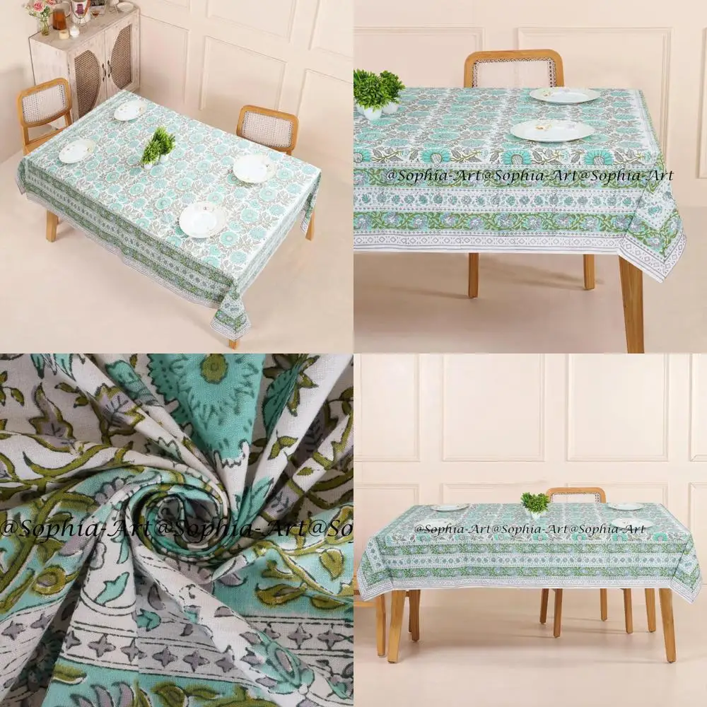 

10 Seater Rectangular Outdoor Cotton Tablecloth, Hand Block Printed, 72 x 118, Ideal for Patio, Camping, Holiday Parties, Washab