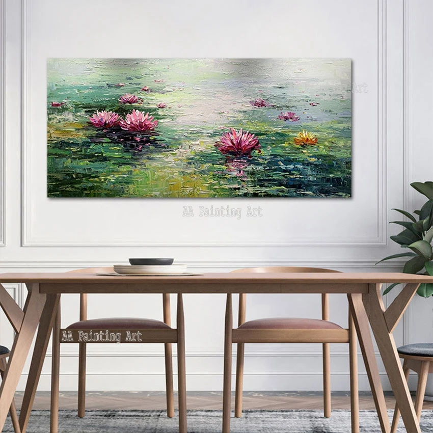 Large Size Famous Monet Water Lily Oil Painting Flowers Picture Canvas Wall Art Reproduction Living Room Decor Wall Art Unframed