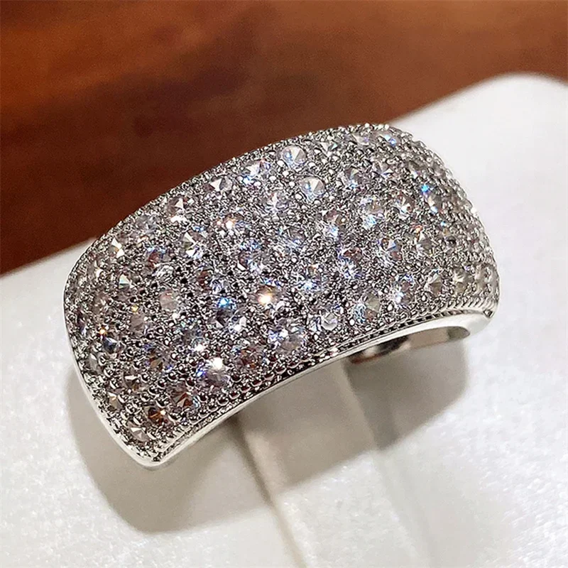 2024 Micro Paved 5 Lines CZ Ring for Women Bling  Fashion Luxury Female  Party Engagement Wedding Bands Jewelry Hot