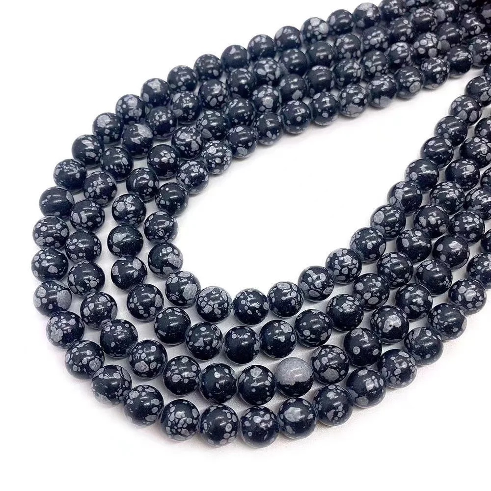 Natural Snowflake Obsidian Stone Round Bead Gemstone Jewelry Making DIY For Necklace Energy Elastic Couple Bracelet Wholesale !