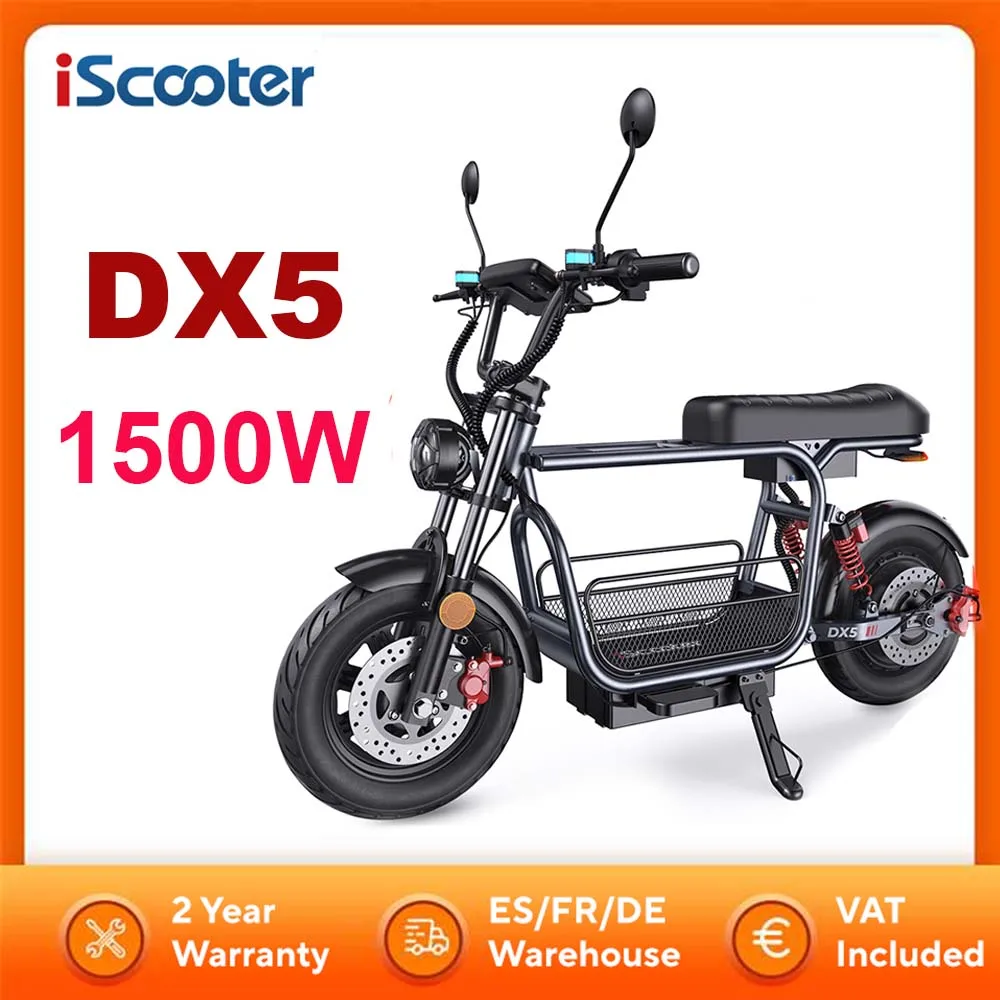 iScooter DX5 1500W Electric Scooter 48V 15.6Ah Battery 55km/h Max Speed 60-72km Range With Seat and Basket 15" Tires with NFC