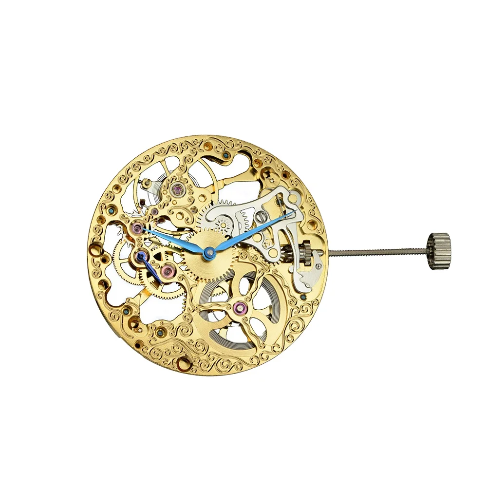 Custom Logo Mechanical Movement Visible Balance Wheel  Pocket Watch Movement Gold  Engraved Skeleton Movement