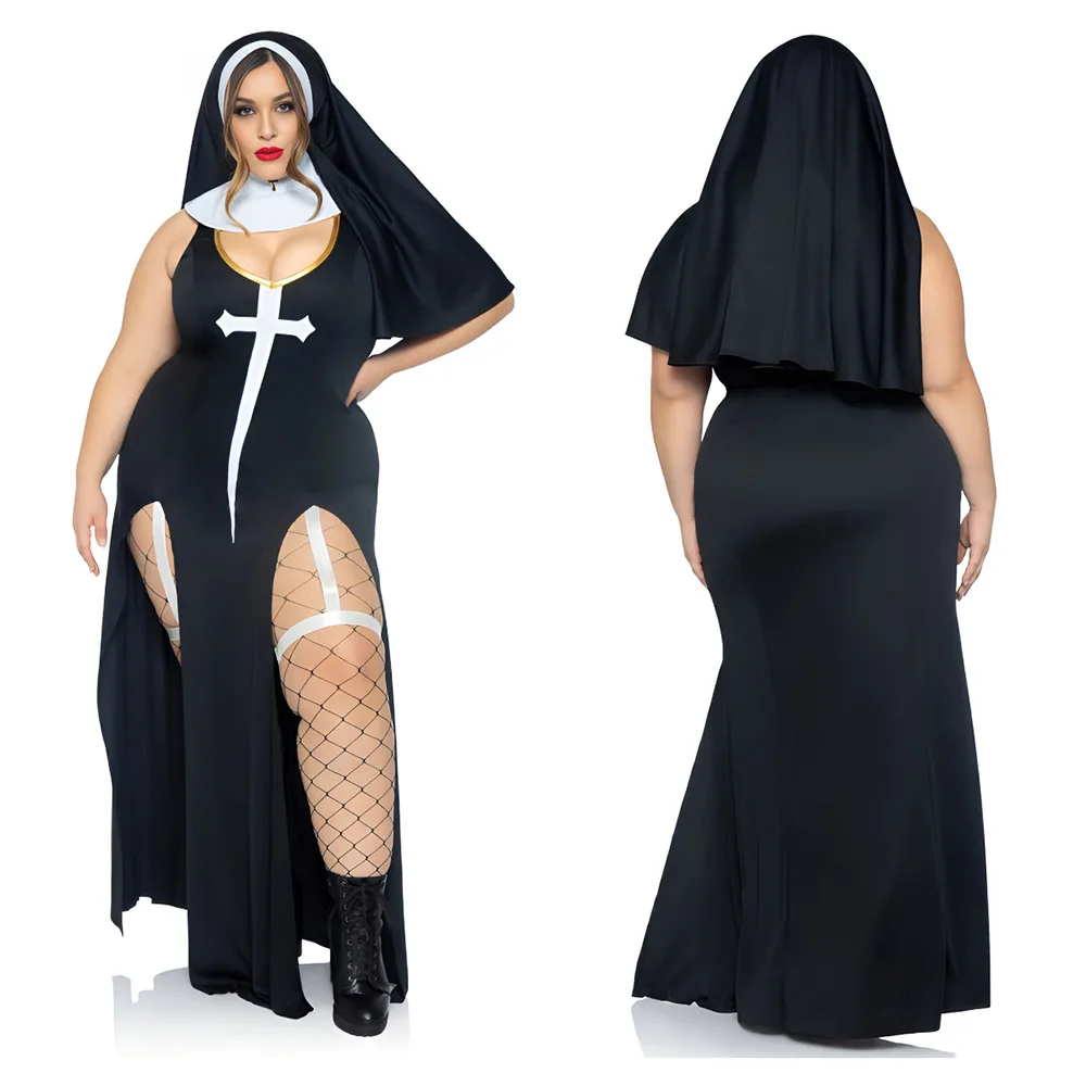 Wholesale Women\'s Plus Size High Quality Roleplay Sister Long Dress Large Size Lady Sleeveless Cosplay Nun Costumes XXL Cos Wear