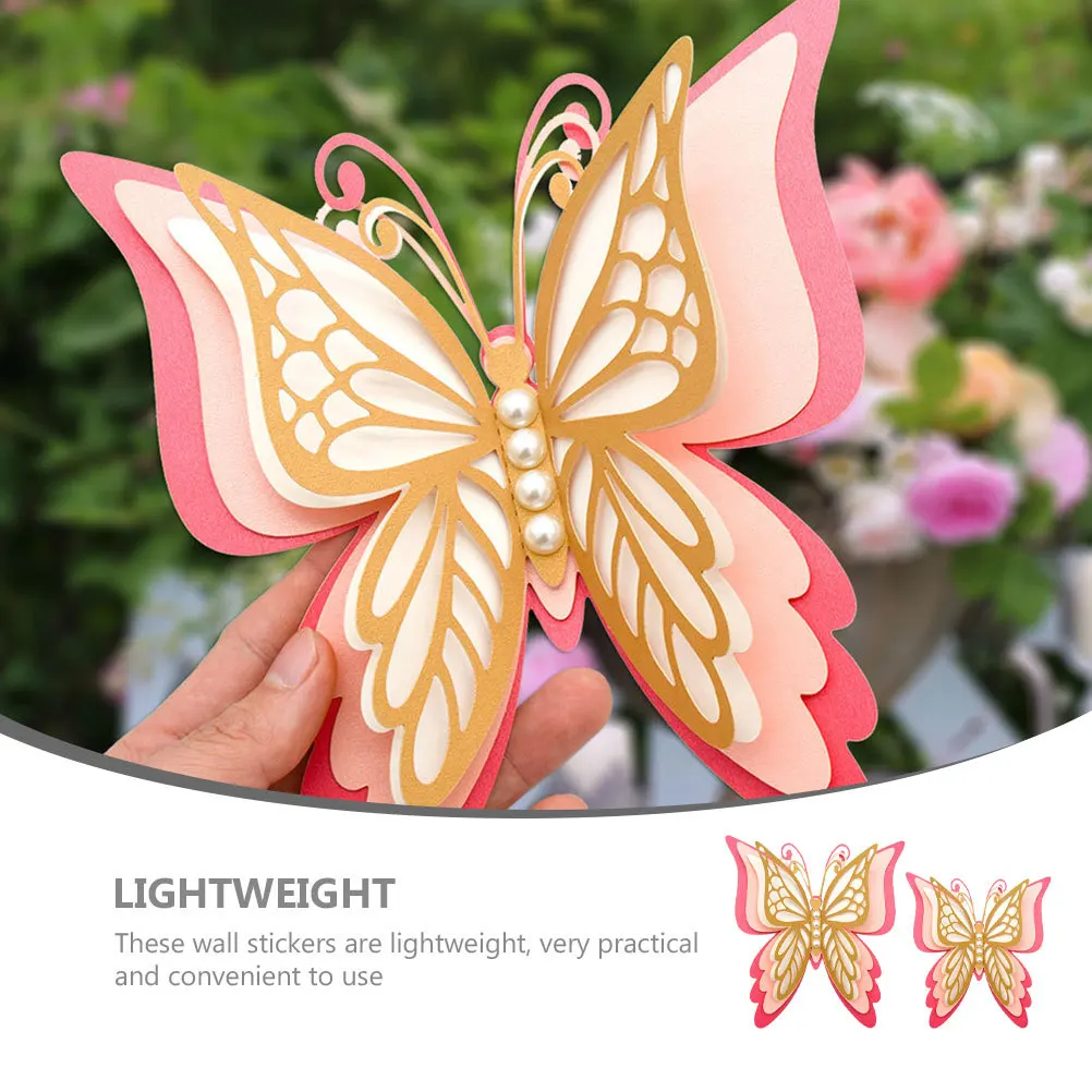 

4Pcs Pearl Butterfly Wall Decors Large 3D Paper Stickers Removable Decorative Wall Decals for Bedroom Wedding Party