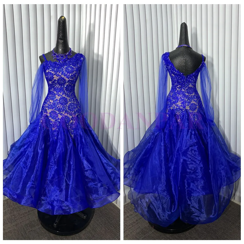 Nouvelle robe de danse de salon robe de danse Standard Costume en dentelle bleue robe de danse de salon vêtements de danse de salon GOODANPAR