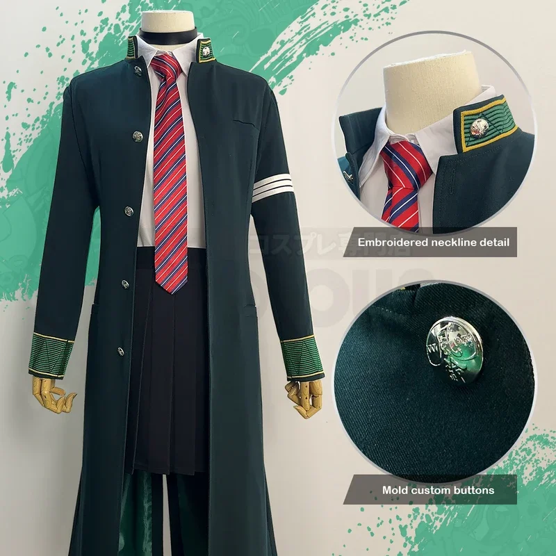 HOLOUN Wind Breaker Anime Tasuku Tsubakino Cosplay Costume Wig Green Long Trench Coat Skirt White Shirt Choker Tie Bow-knot