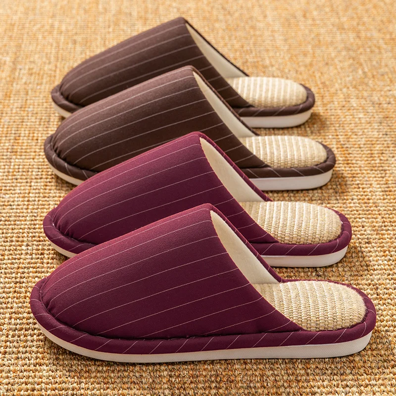 

Льняные тапочки для женщин, домашние, противоскользящие, дышащие, бесшумные, из хлопчатобумажной и льняной ткани для домашнего использования, летние тапочки.