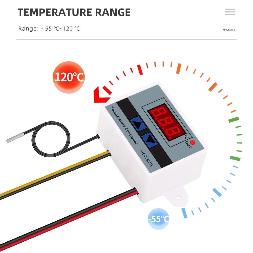 XH-W3001Digital LED Temperature Controller For Incubator Cooling Heating Switch Thermostat NTC Sensor With Probe 220v