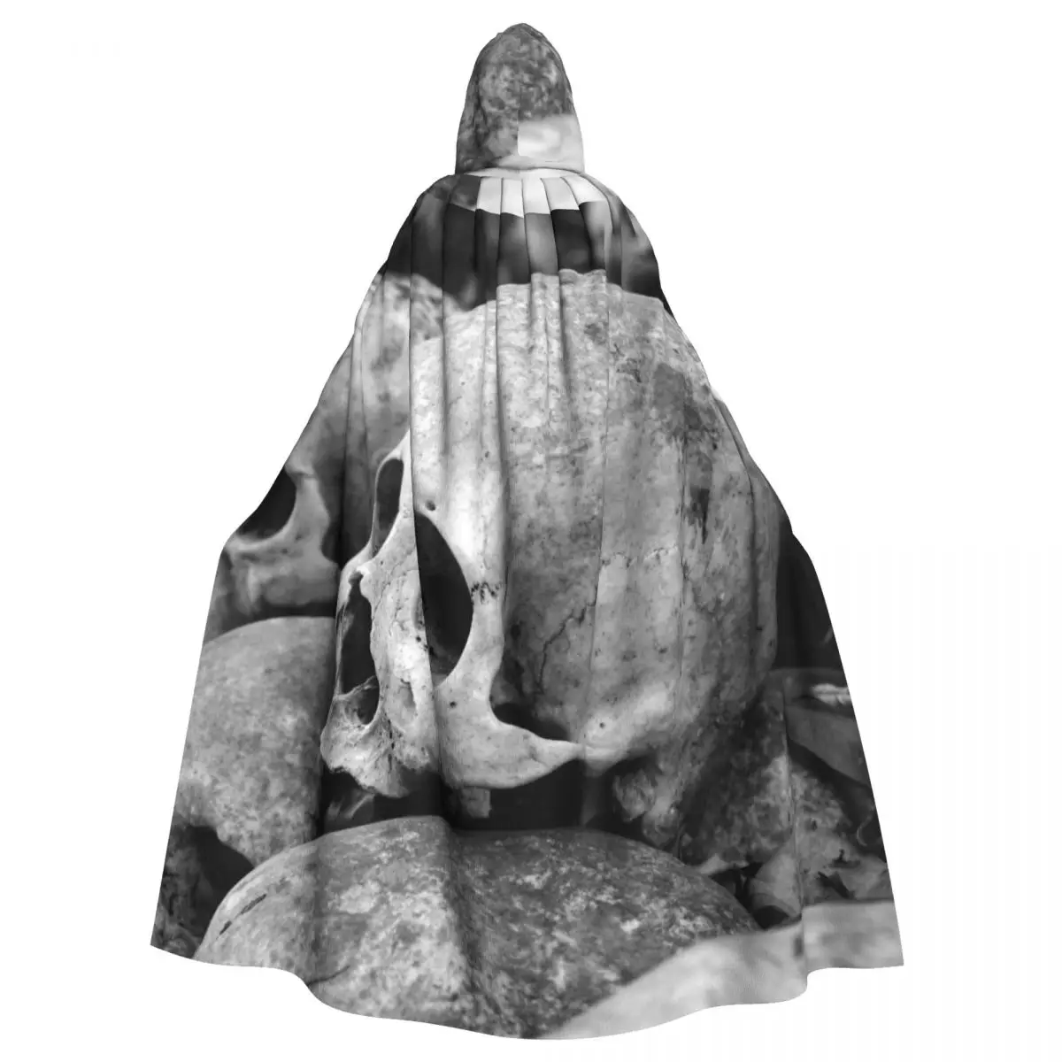 

Black and White Skull-Themed Cloak for Halloween and Spooky Parties Unisex Adult Cloak with Hood Long Witch Costume Cosplay