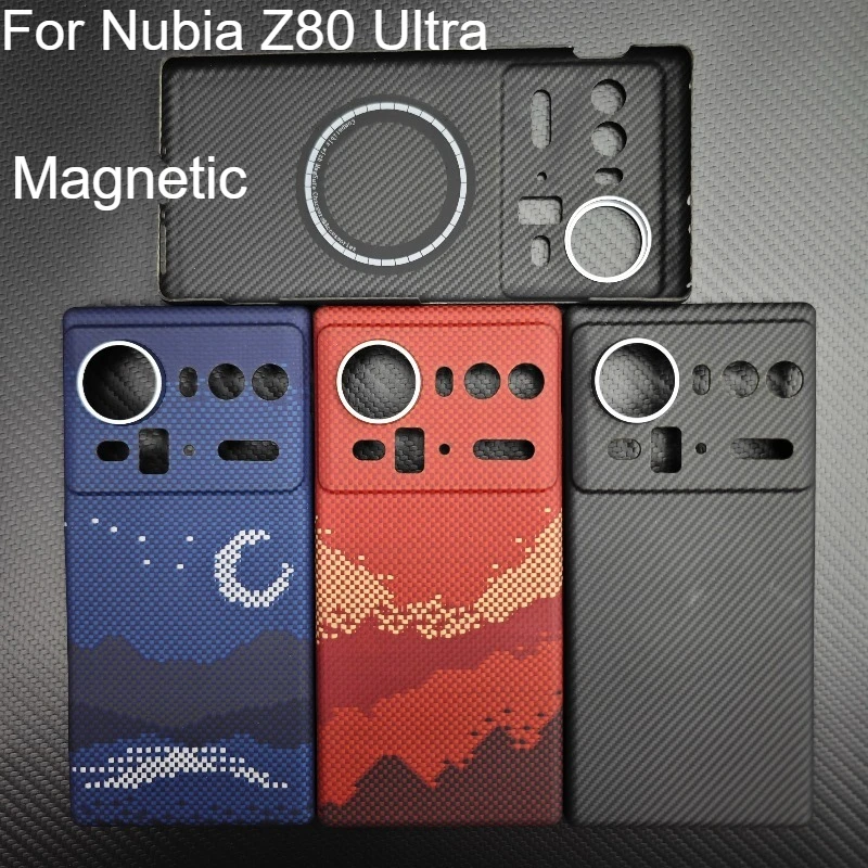 

Magnetic Carbon Fiber Mobile Phone Cases For Nubia Z80 Ultra Aramid Fiber Protective Cover Anti-fall For Magsafe Charging Cover