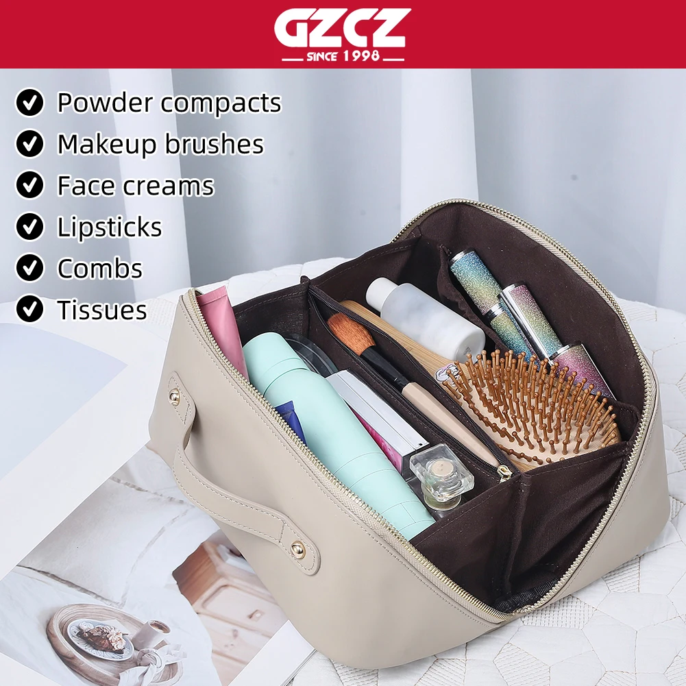 

Genuine Leather Cosmetic Bag for Women Genuine Leather Travel Makeup Organizer Essentials Toiletry Bags Luxury Washing Bag