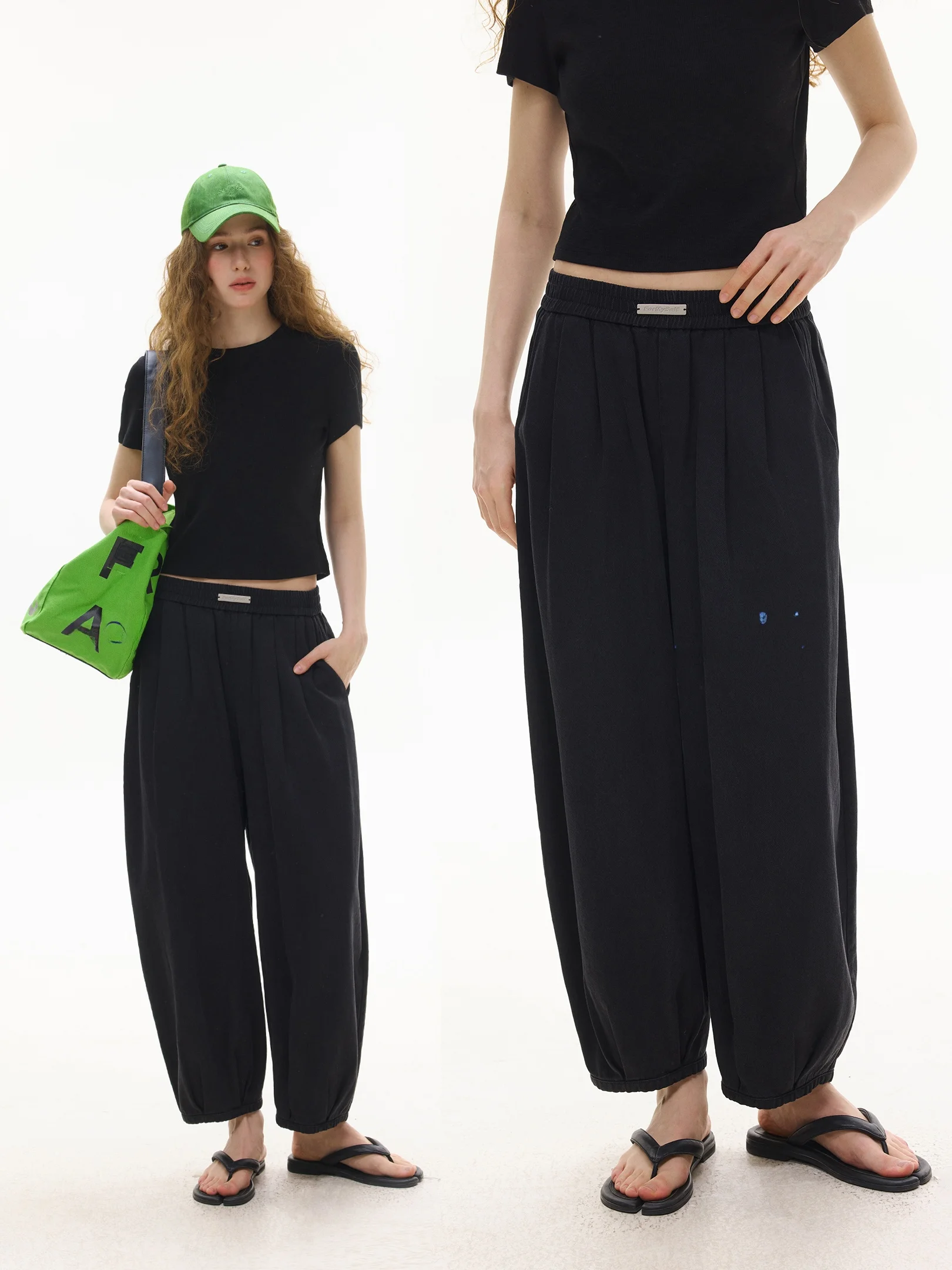 

JGGU Crystal Label Summer New plus Size Women's Loose Wide Leg Pants Elastic Waist Denim Jeans Natural Waist Pure Color