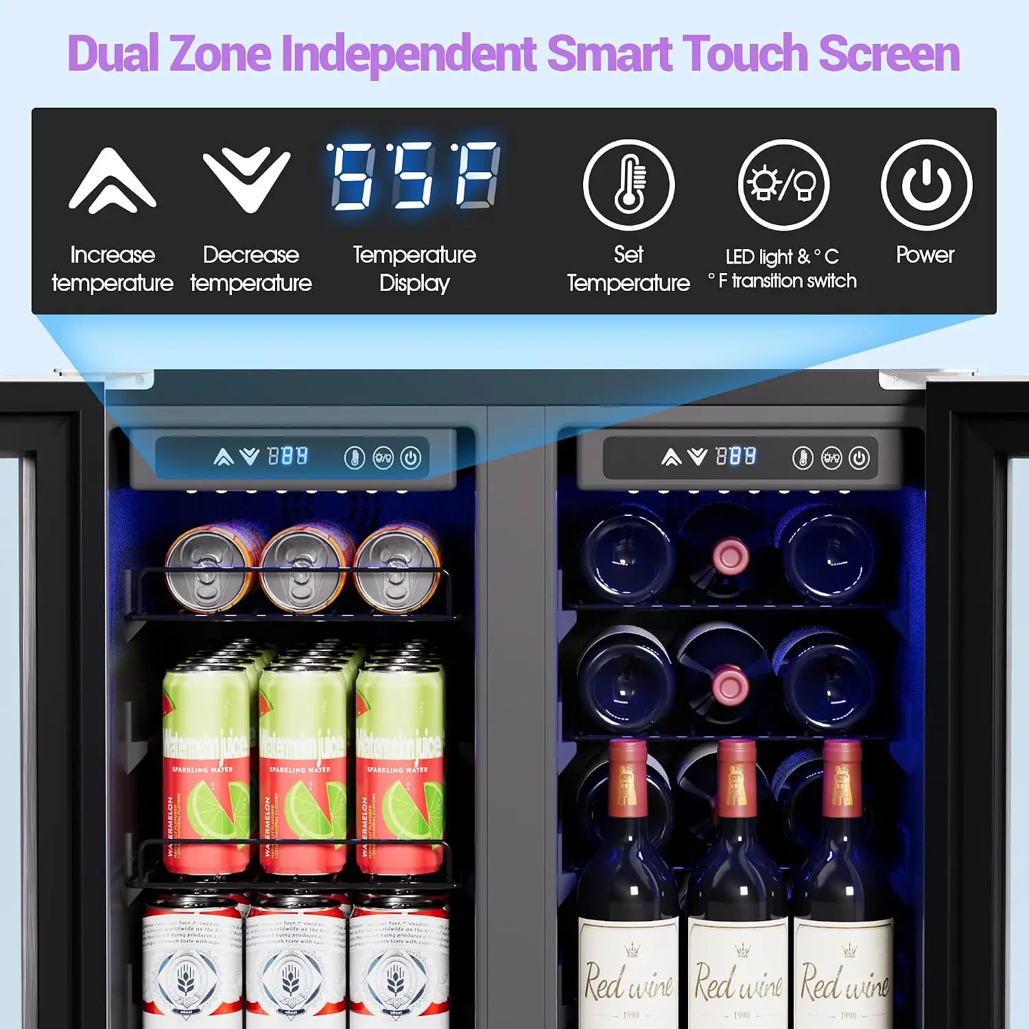 24 Inch Dual Zone Beverage Refrigerator, Beverage Cooler With Glass Door | 5.2 Cu.Ft Beverage Fridge Holds 21 Wine, Customized image 5