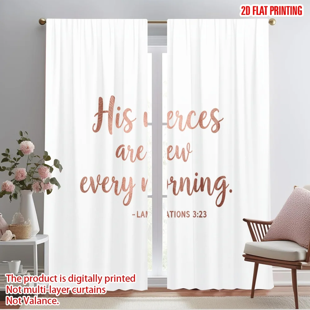 

2pcs 2D flat printing Window Drapes His Mercies Every Morning 100% Polyester Without Electricity Party Decorations for