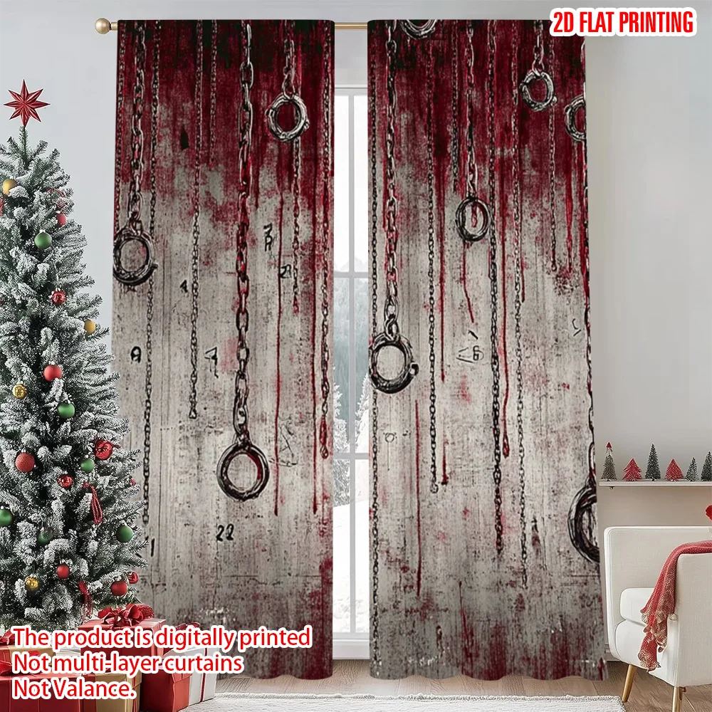 

2pcs 2D flat printing Christmas Drapes Christmas Winter Night Moon Field1 Versatile 100% Polyester Without Electricity Family
