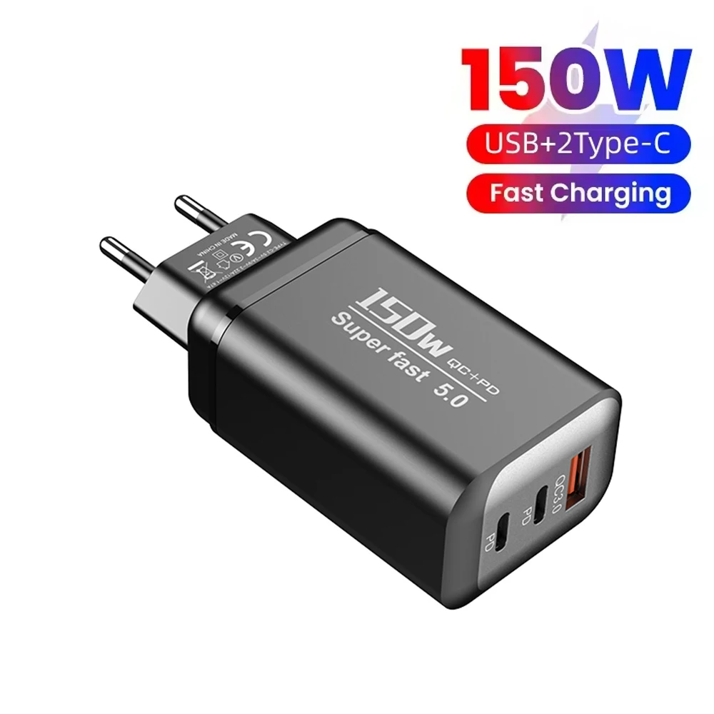 150W USB Type C Charger Super Fast Charging 5.0 Mobile Phone Charger EU/UK/US Plug Wall  Adapter For iPhone 17 16 Samsung Xiaomi