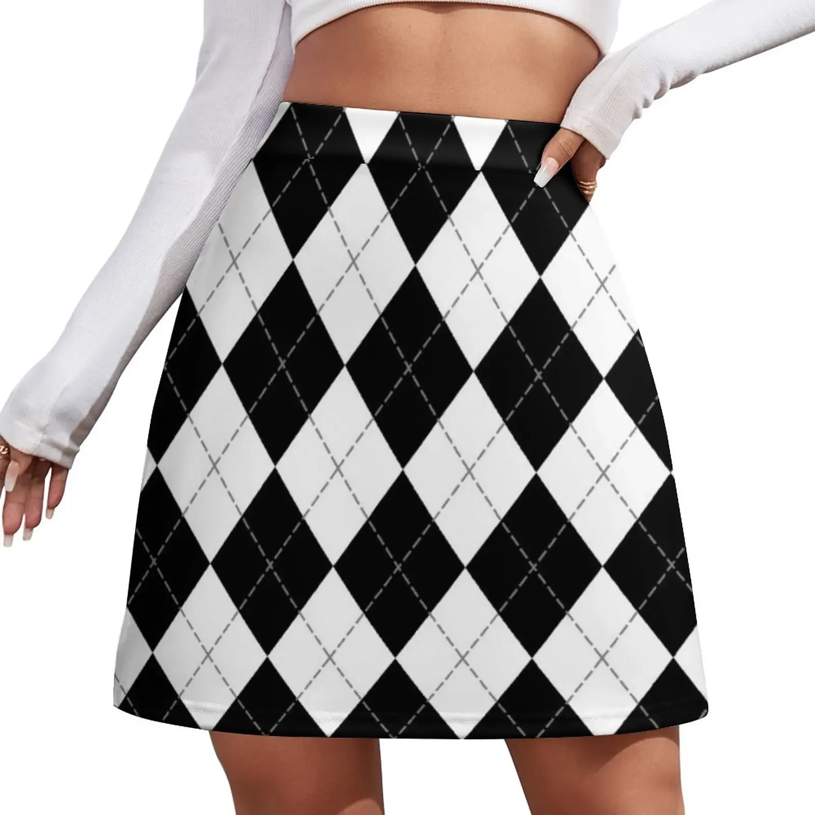 Black and White Argyle Pattern Mini Skirt dresses for prom fairy core elegant party dresses for women 2024