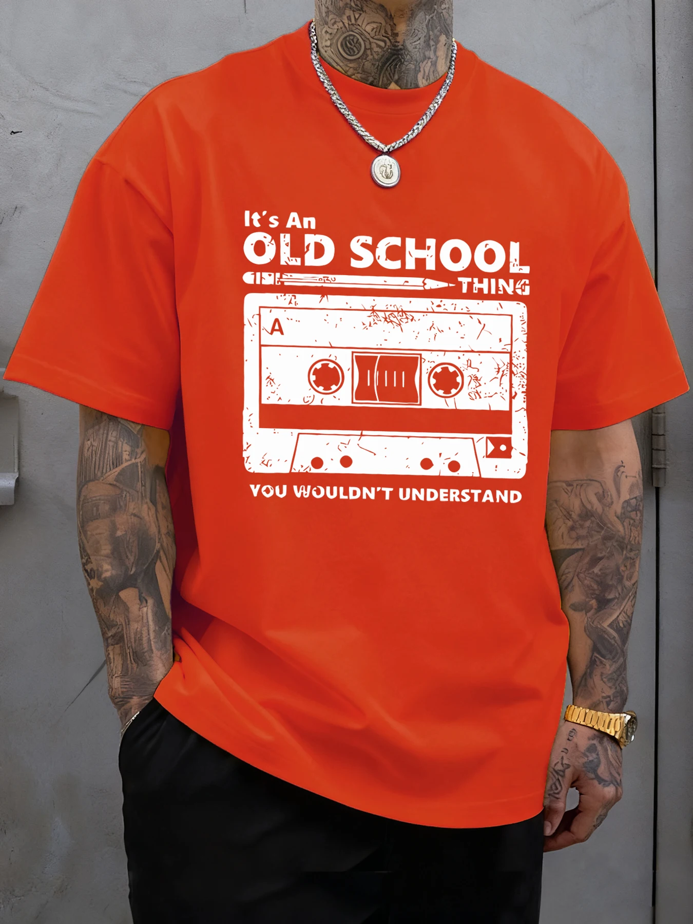 It'S An Old School Thing Tape Print T-Shirt Männer Sport Crewneck T Shirt Baumwolle Sommer Weiche Kleidung Casual Lose Männliche Streetwear – Detail 9