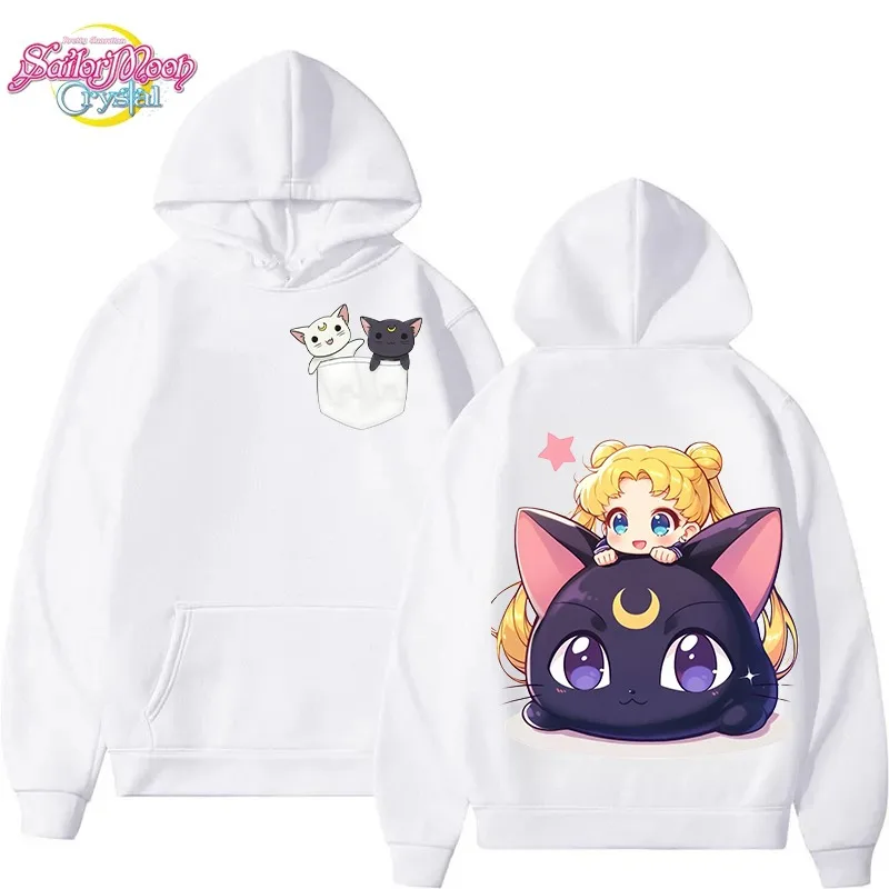 Sailor Moon lindo gato y Chibi Tsukino Usagi Sudadera con capucha Otoño Invierno Kawaii estampado de Anime sudadera suelta Casual Abrigo con capucha para mujer