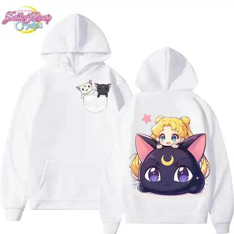 Sailor Moon mignon chat & Chibi Tsukino Usagi sweat à capuche automne hiver Kawaii Anime imprimé sweat ample décontracté manteau à capuche pour les femmes