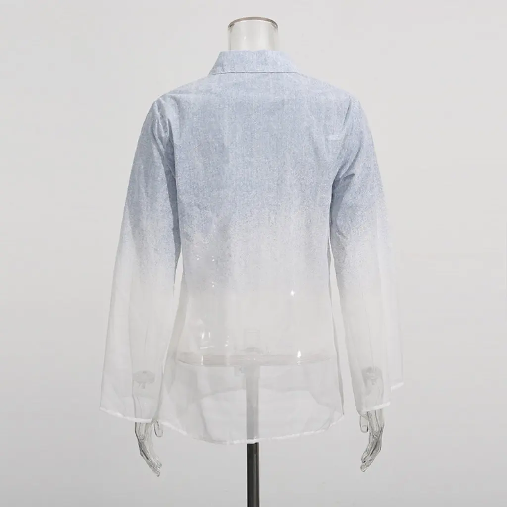 

Fashion Casual Two-Piece Set European And American Style Gradient Denim High-Waisted Bell-Bottom Pants And Shirt Suit