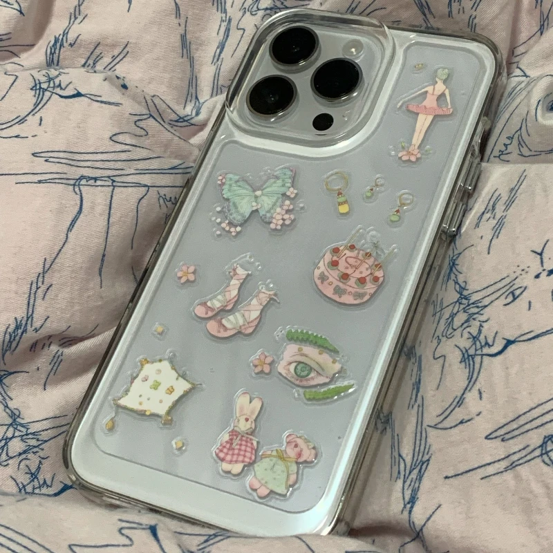Ins Aesthetic Ballet Girl Butterfly Jelly Relief Stickers - Cute Girlish 3D Resin Decoration for Phone Case Camera Sticky Decals