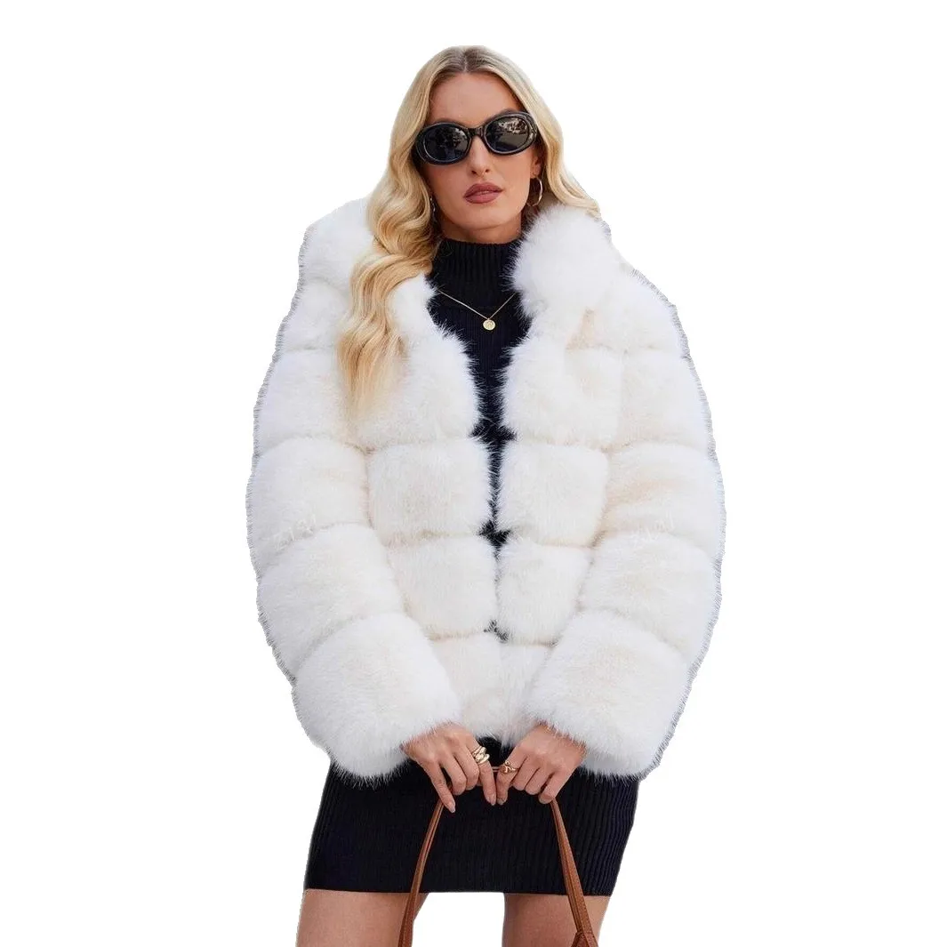 معطف فرو الثعلب الصناعي للنساء سترة قصيرة بقلنسوة شريطية متينة وأكمام طويلة وسحاب مستقيم مناسب سميك للمكتب للسيدات غير رسمي لشتاء 2025