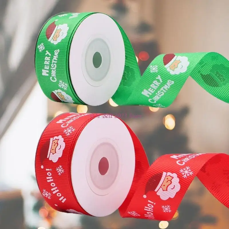 49ME 7 Rolls 10 Yards 25mm Santa Printing Red Green Christmas Grosgrain Ribbon for DIY Crafts Gift Wrapping Festive Party