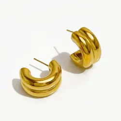 Peri'sbox Water Resistant Stainless Steel 18K Pvd Gold Plated Double Dome Hoop Earrings Chunky Thick Hoops Earring Minimalist