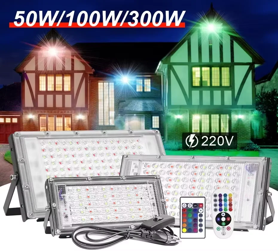 

50W 100W 300W RGB Прожектор наружный прожектор освещение IP65 водонепроницаемый светодиод AC220V Прожектор с дистанционным управлением Европейский штепсель быстрая доставка 6 - 8 дней Доставка бесплатно