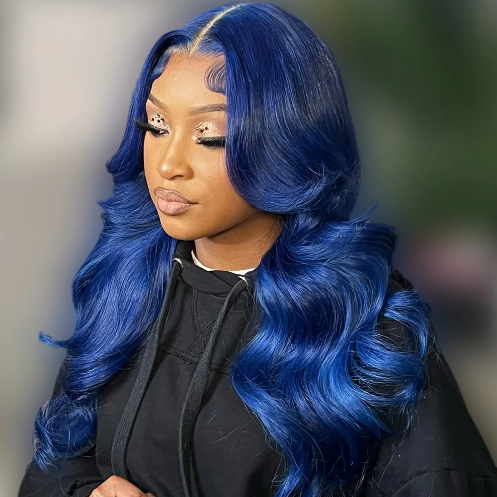 Human Hair Body Waves 13X6 Lace Front Pre-Stretched Wig Transparent Lace Front Wig Dark Blue 13x4 High Gloss Wig 250 Density