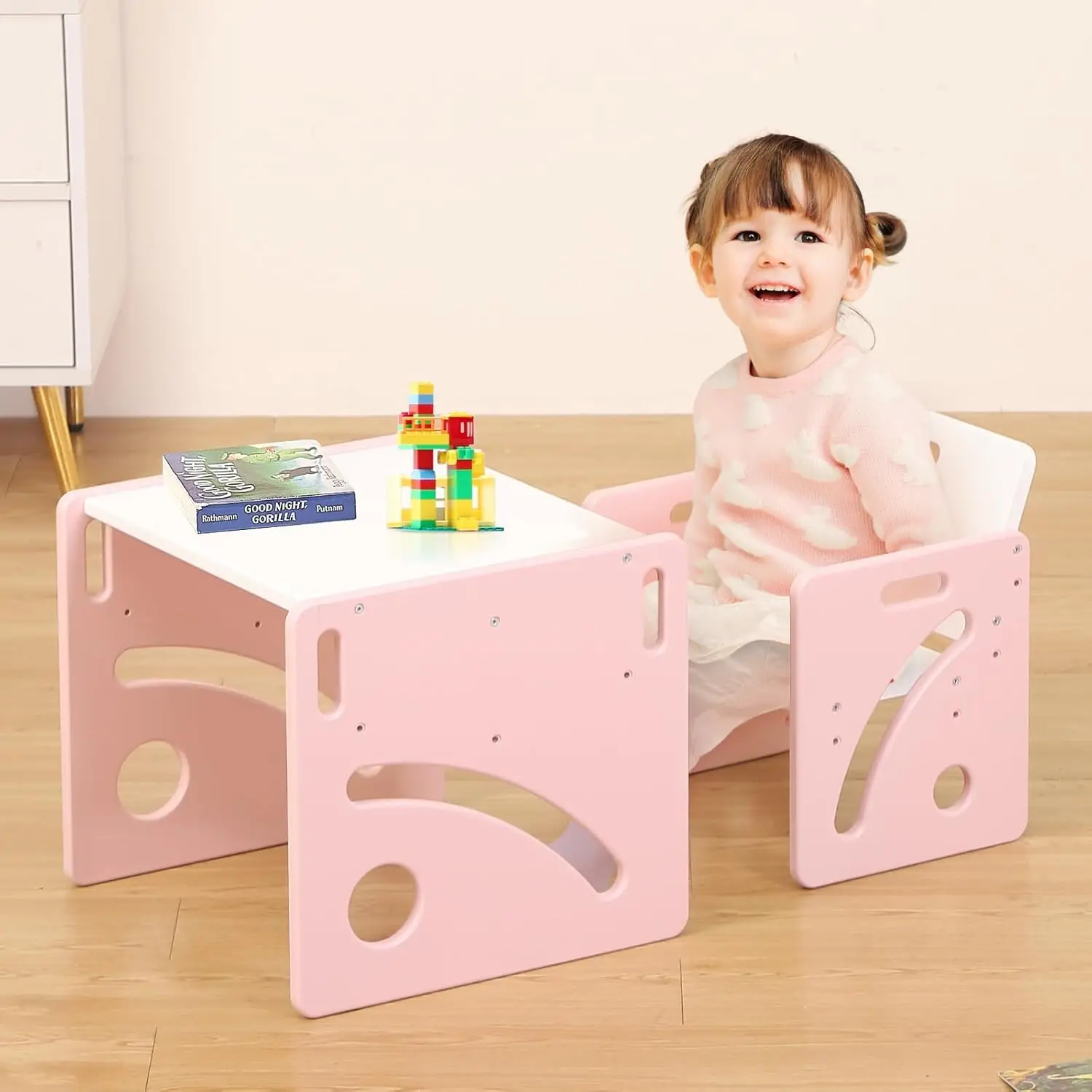 

Height Adjustable Toddler Table And Chair Set For Age 1-3, Quality Solid Wood Montessori Table And Chairs, Weaning Baby Table