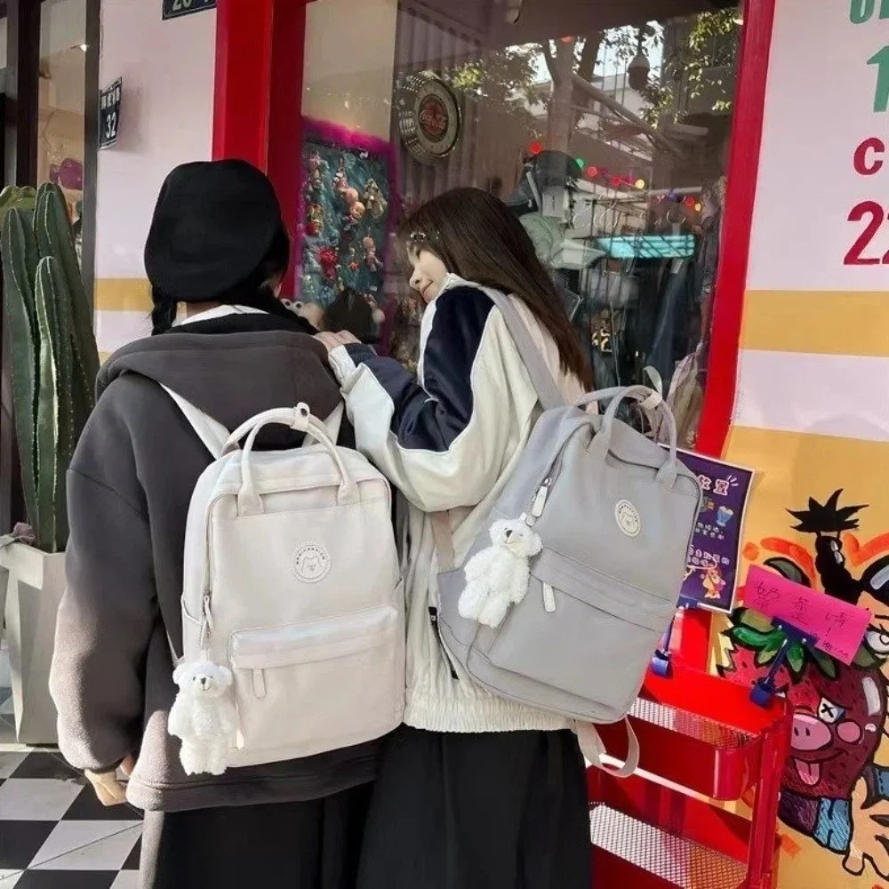 Solid Large Capacity Student Backpack Nylon Zipper Academy Girl's School Bag Multiple Colors Multi-Pocket