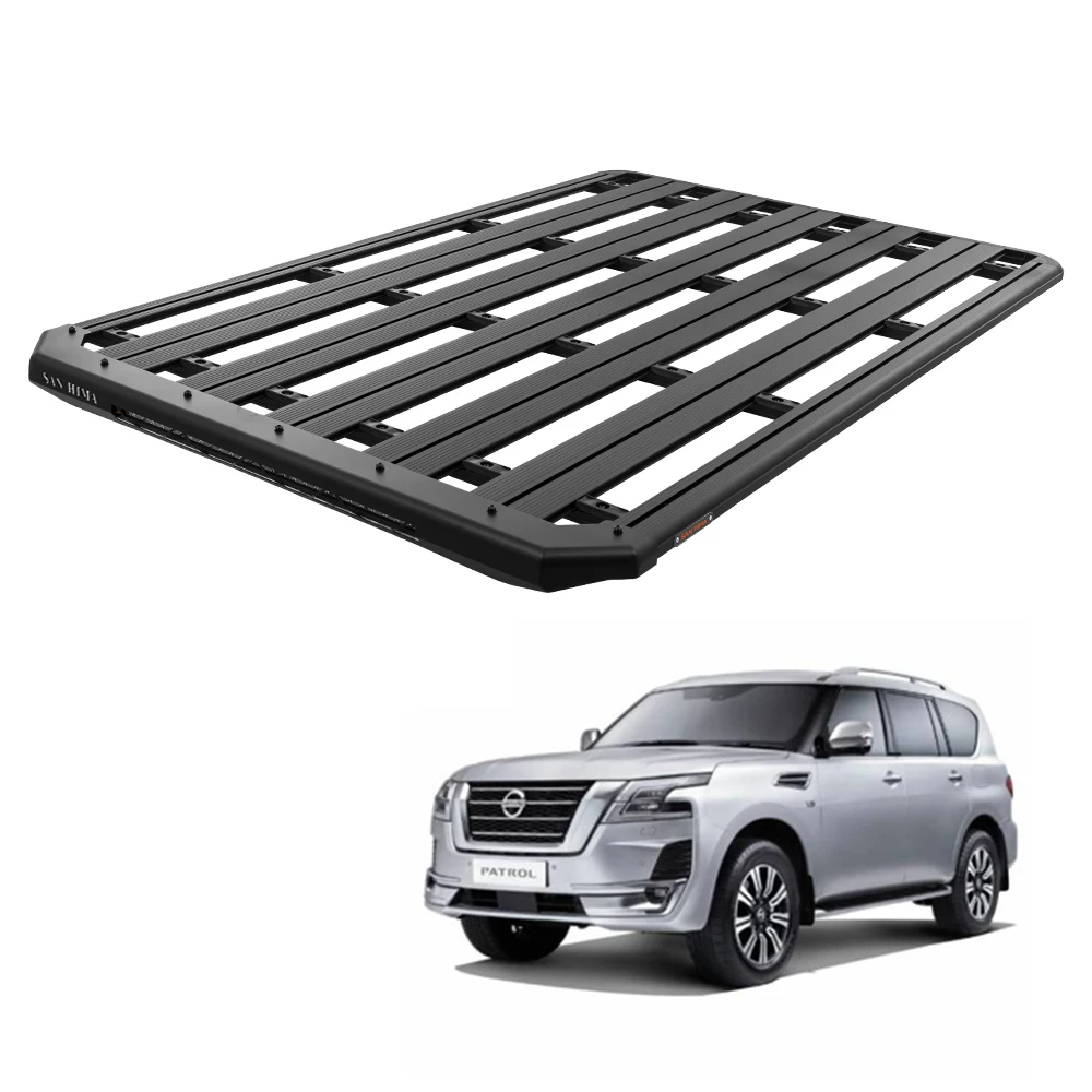 

4WD 4X4 Car Roof Top Luggage Rack Aluminum Platform Rack In Built 28inch LED Light Bar For Nissan Patrol GU Y62