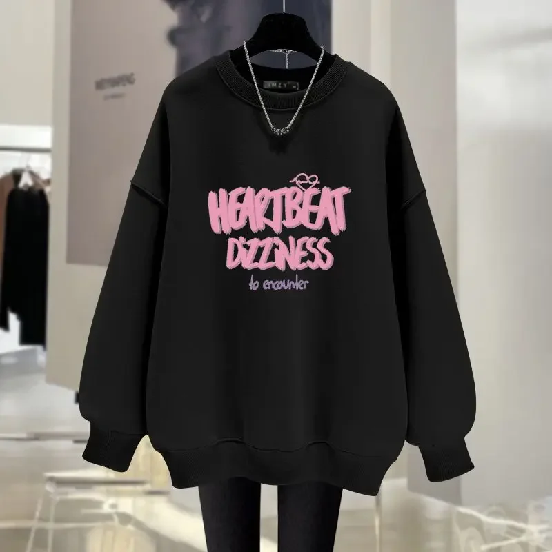 

Women's Fashion Letter Sweatshirts Vintage Casual O-neck Basics Hoodies Autumn Winter Long Sleeve Cotton Pullovers