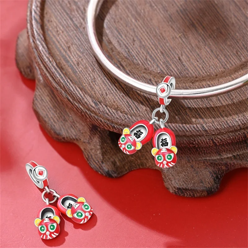 

925 sterling silver Chinese New Year tiger head shoe pendant suitable for DIY bracelets, women's fashion jewelry, holiday gifts