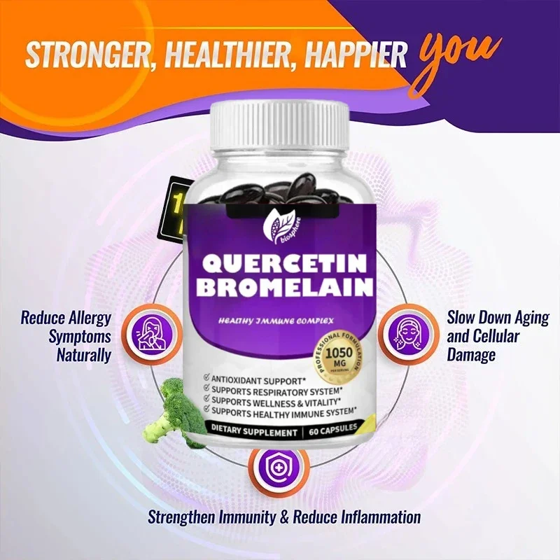 مكمل Quercetin مع 1050 ملغ من البرومليين والزنك المضاد للأكسدة لدعم الجهاز المناعي 60 كبسولة لكل زجاجة #4