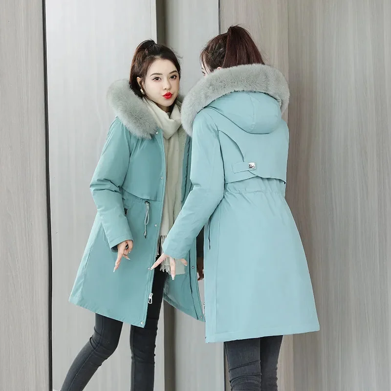 

Nice New Winter Jacket Coat Women Casual Parka Winter Clothes Cotton Thicken Warm Jacket Fur Lining Hooded Parka Mujer Coats