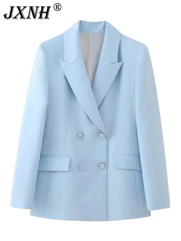 

Temperament Blue Shoulder Pads Solid Color Versatile 2024 Spring/Summer New Collection Simple High End Suit For Women