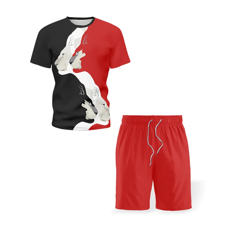 2025 Summer Men's 3D Animal Printed Men's Breathable Comfortable T-shirt Set Sportswear Casual Sportswear Two Piece Set