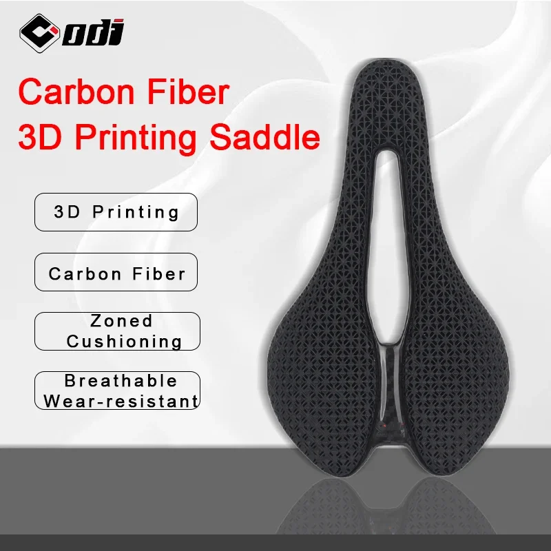 ODI Carbon Fiber 3D Printing Bike Saddle Ultra-Light and Breathable Hollow Honeycomb Cushion Soft Seat for Racing/Road Bike/MTB