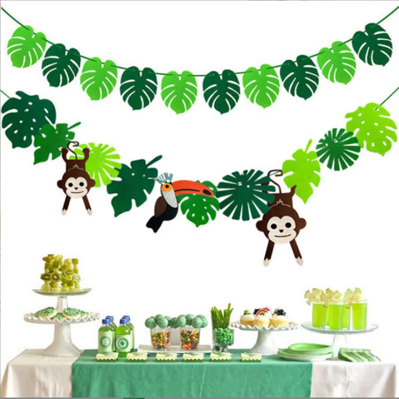 Affenpalmenblätter-Ausschnitte Girlande Grüne Dschungel-Party-Dekorationen Hängende Wanddekoration für Kinder Wild One Geburtstag Babyparty-Deko – Detail 2