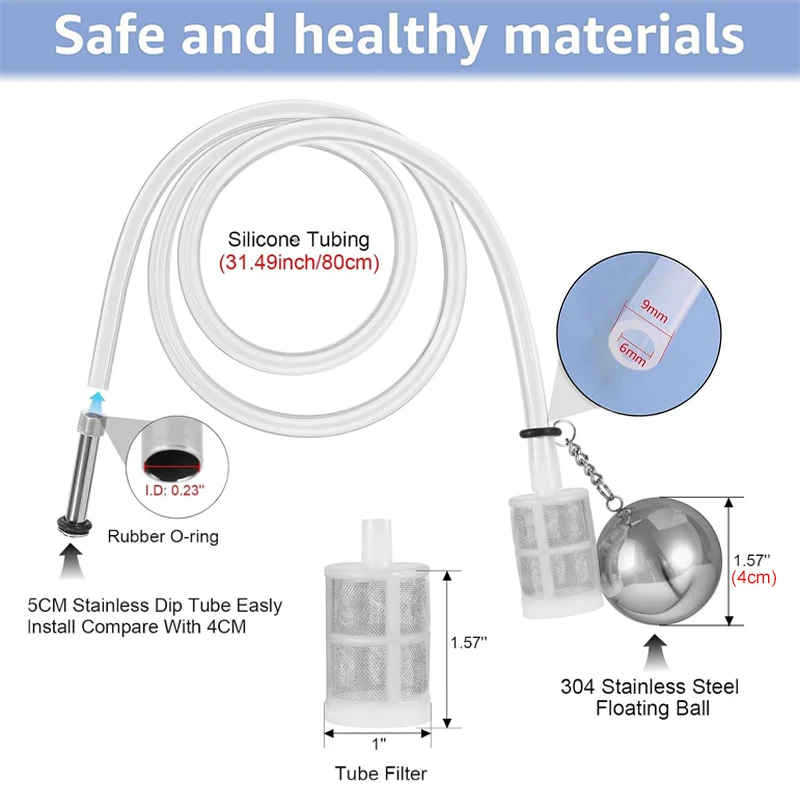 Liquid Floating Dip Tube Filter,Stainless Steel Float Ball Beer Transfer,Brew Barrel Beer Extraction Kit with 80CM Silicone Tube